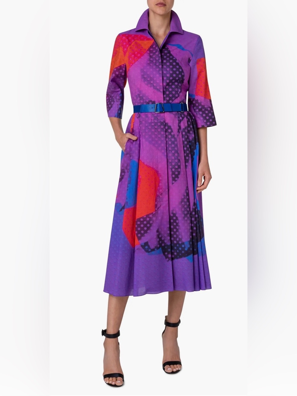 Akris Superimposition Print Voile Belted Shirtdress Size 10